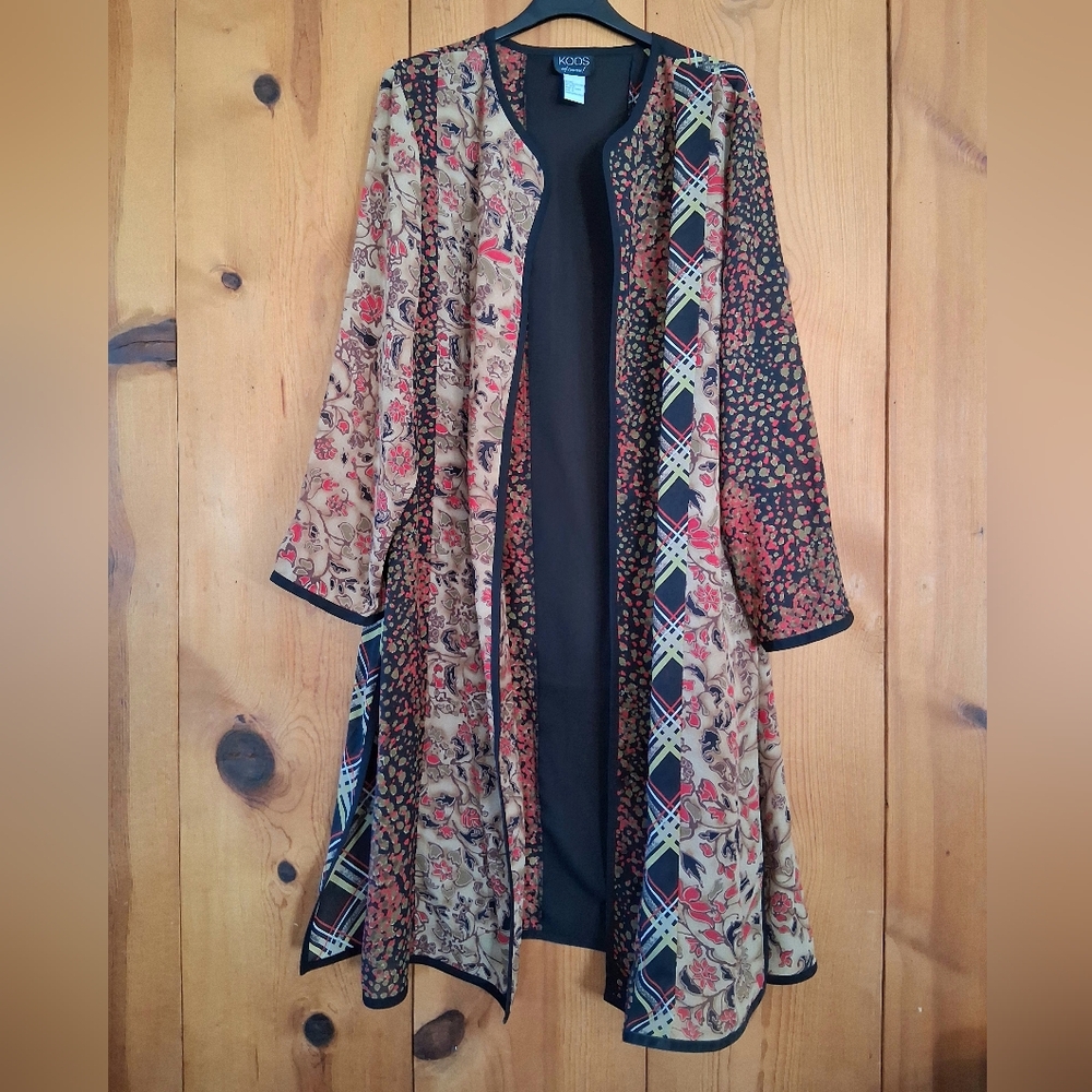 Koos Of Course Colorful Floral Open Front Midi Kimono Coverup